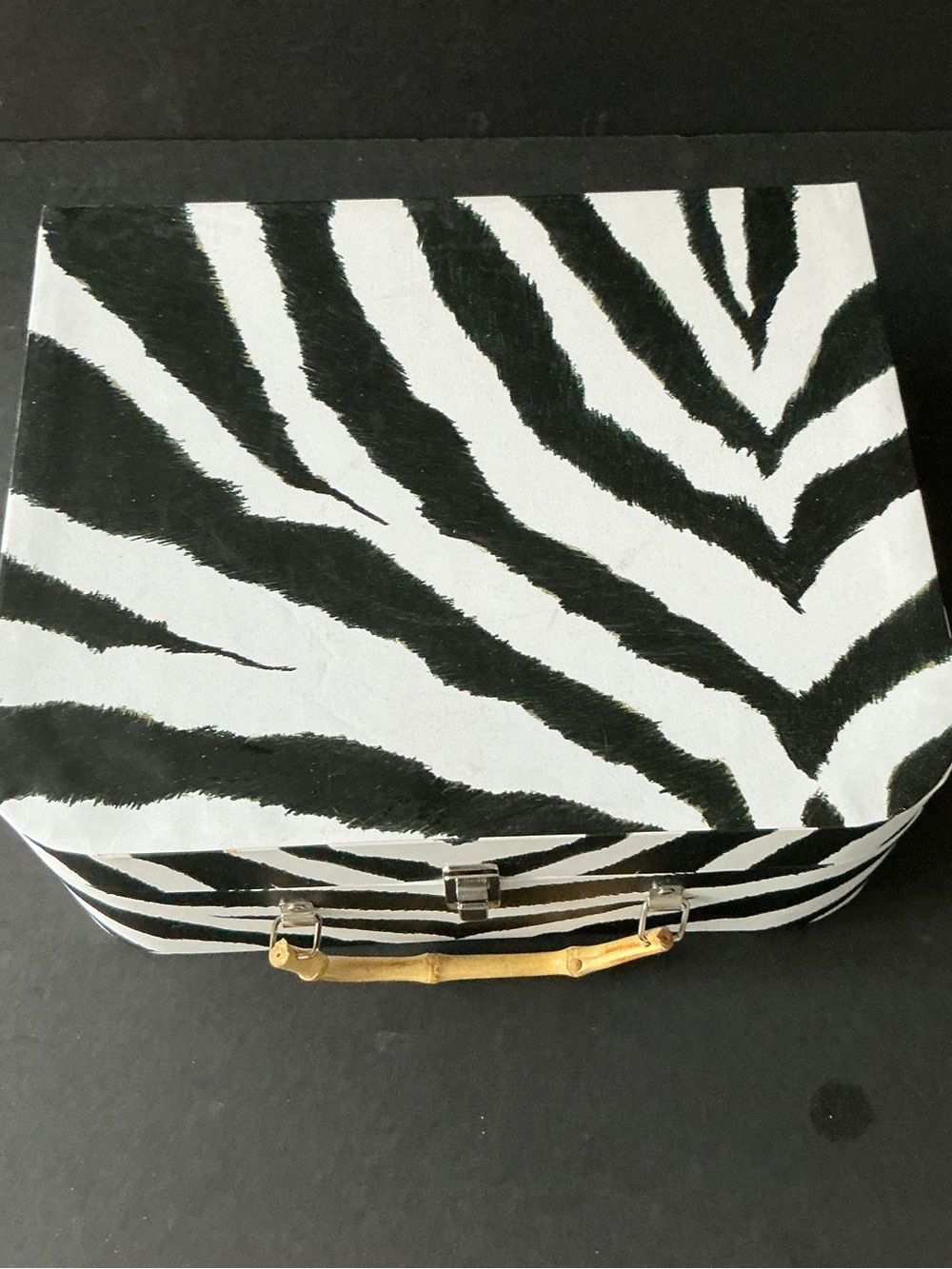 Zebra Print Cosmetic Case with Gold Handle